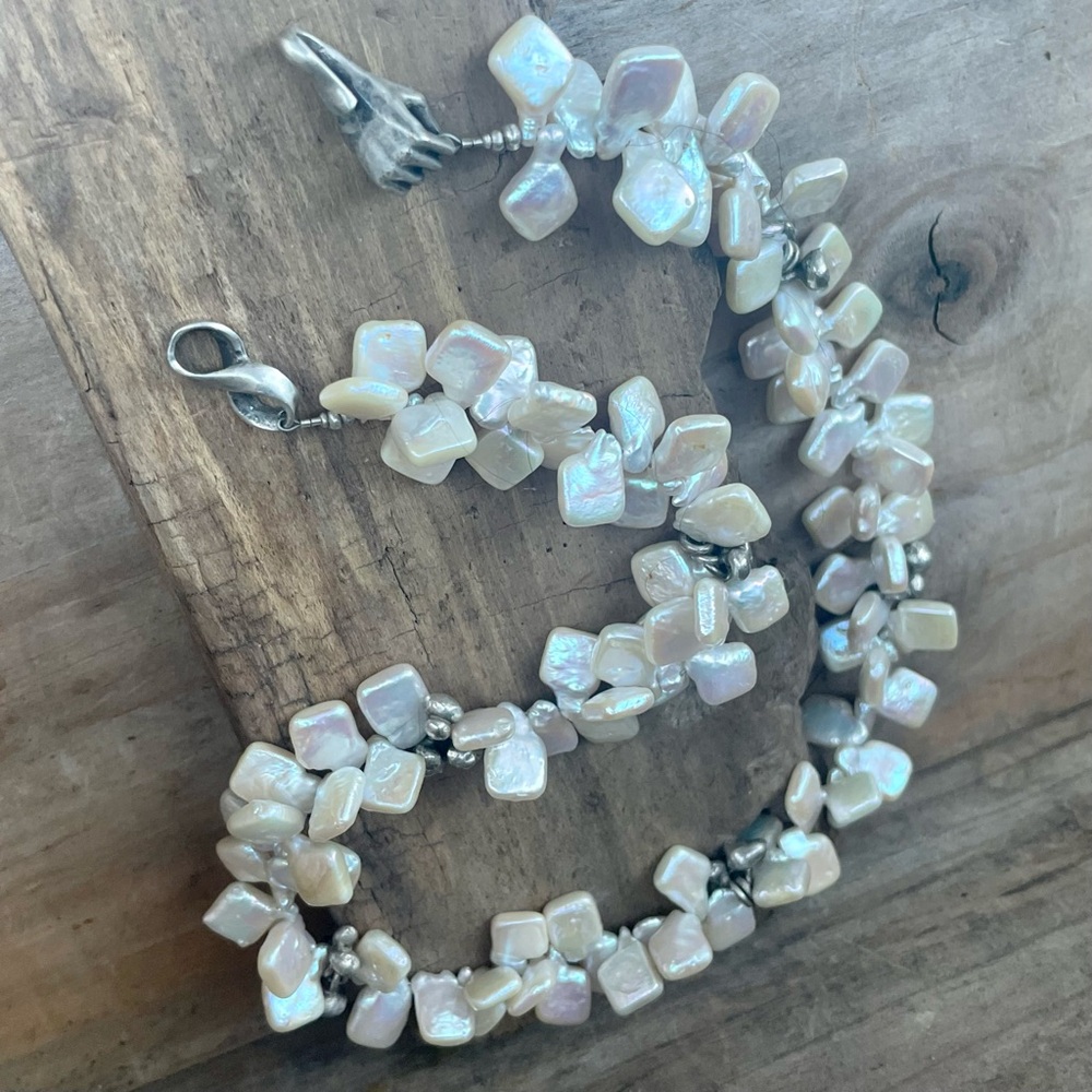 Vintage 60s Freshwater Cube Pearl Choker Necklace Sterling Silver